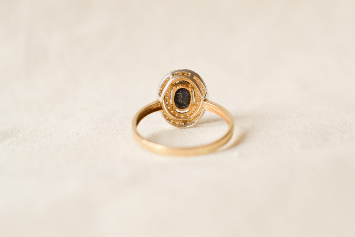 bague Vintage 2 Ors Saphir et oxydes