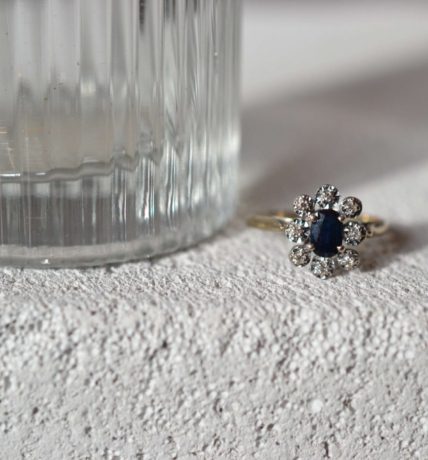 Bague Marguerite Or Blanc Saphir et Diamants