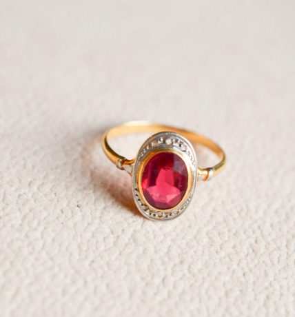 Bague Art Déco Doublet Grenat-Verre Rouge