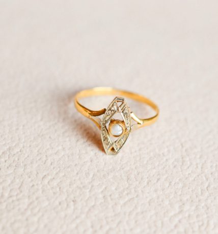 Bague navette 2 Ors Perle