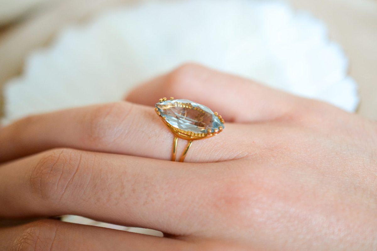 Bague Vintage Navette Aigue-Marine