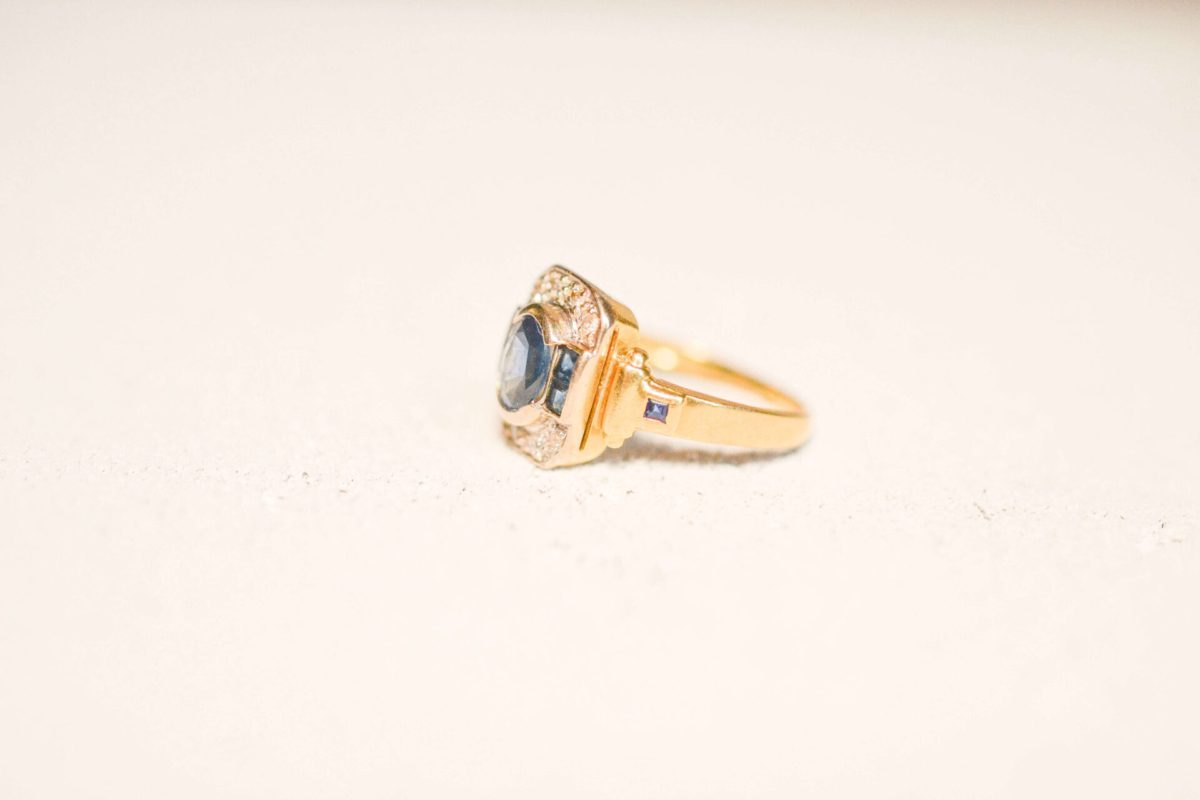 Bague Art Déco Octogonale Saphirs Diamants