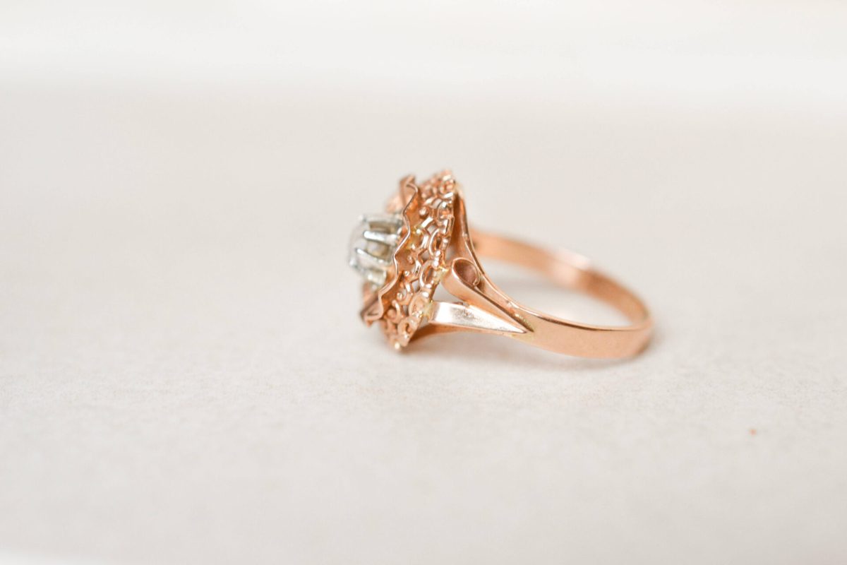 Bague Fleur rétro Or rose oxyde