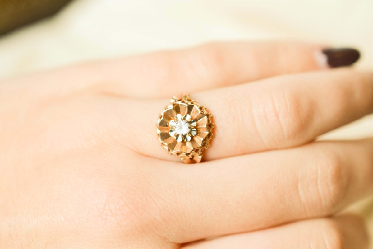 Bague Fleur rétro Or rose oxyde