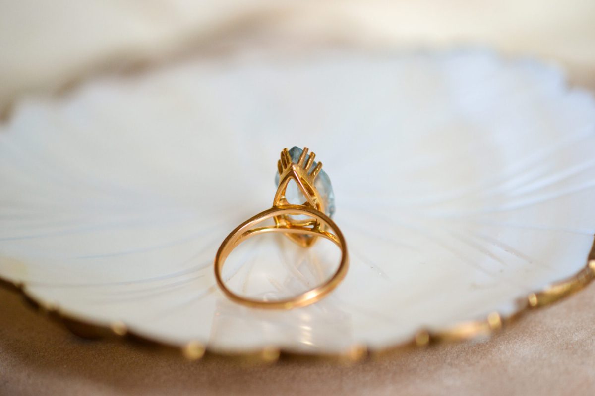 Bague Vintage Navette Aigue-Marine