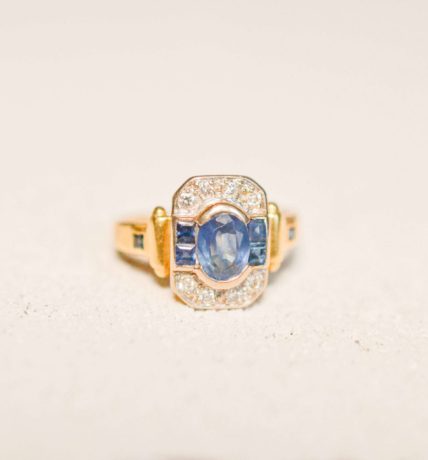 Bague Art Déco Octogonale Saphirs Diamants