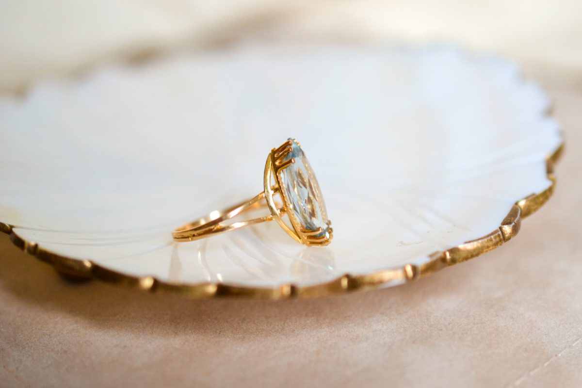 Bague Vintage Navette Aigue-Marine