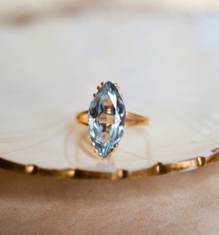 Bague Vintage Navette Aigue-Marine